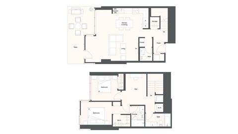 Floor plan for 2 beds, 2 baths, 1304 sqft